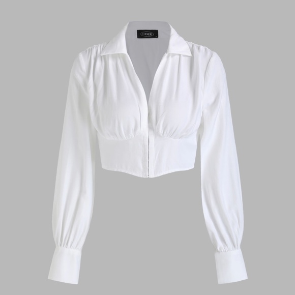 Screen Accurate Solid Long Sleeve Crop Shirt CIDER ASO PJ in Bottoms - Picture 2 of 6